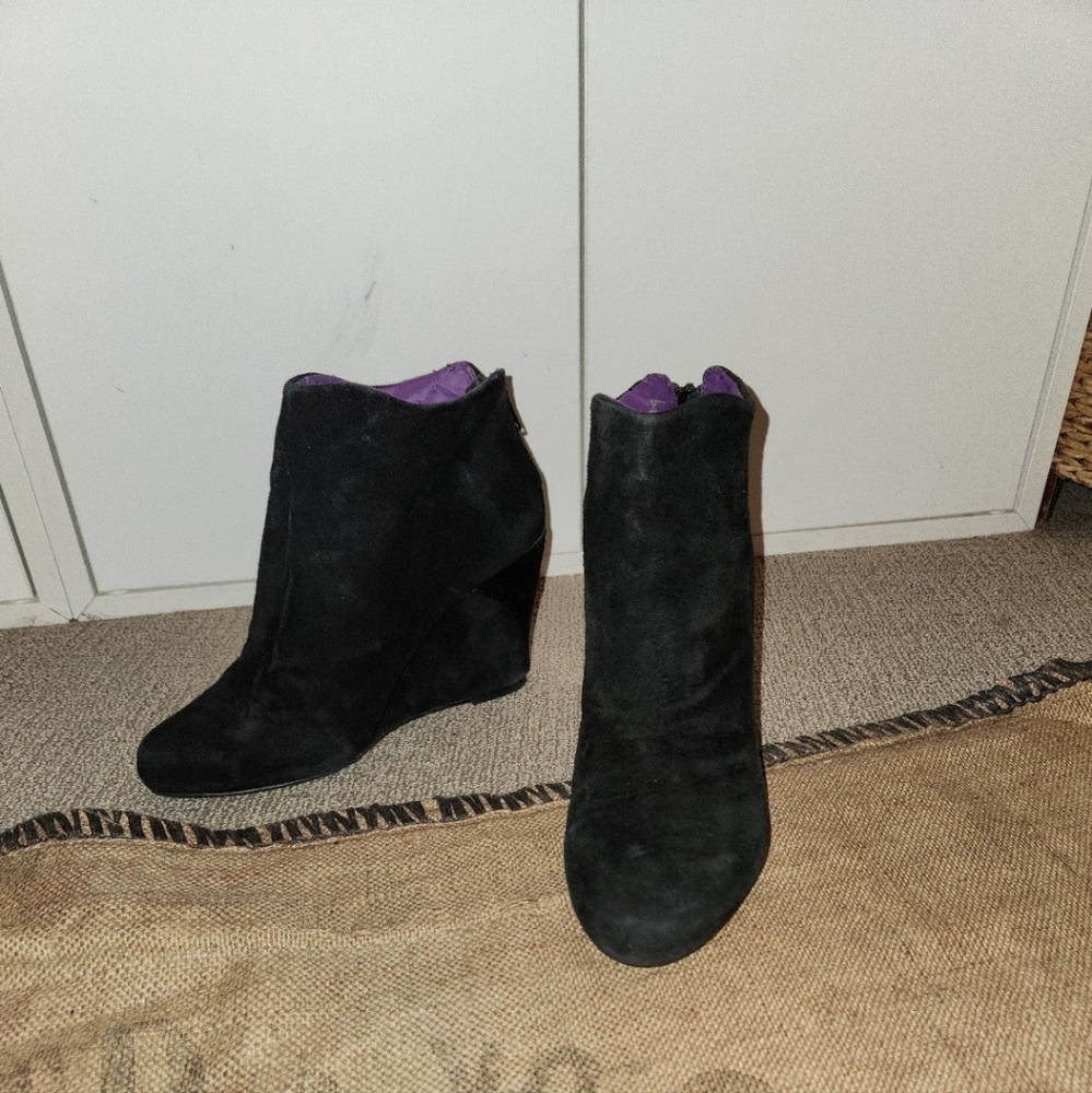 Anthropologie- black suede wedge bootie, sz 8